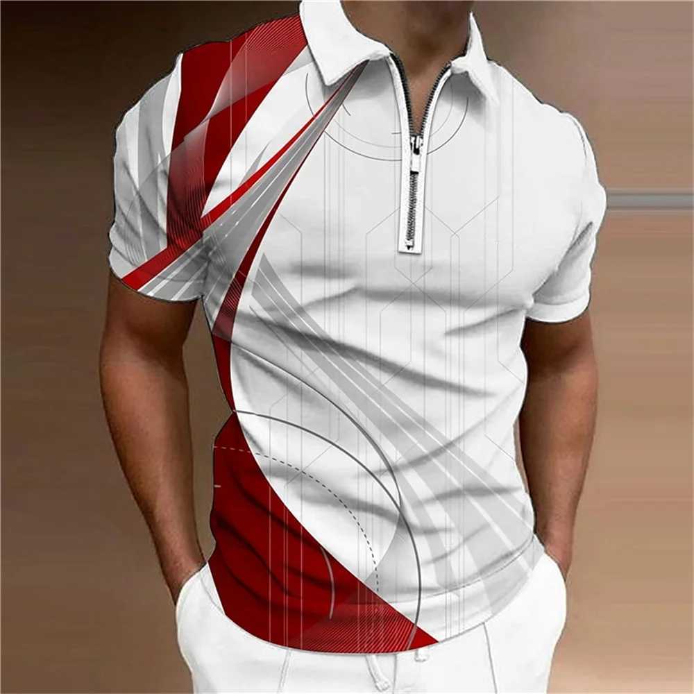 Mens shirt T-shirt Color Stripe Printed Zipper Summer Casual Mens Top Mens Simple Fashion shirt Shirt X241228