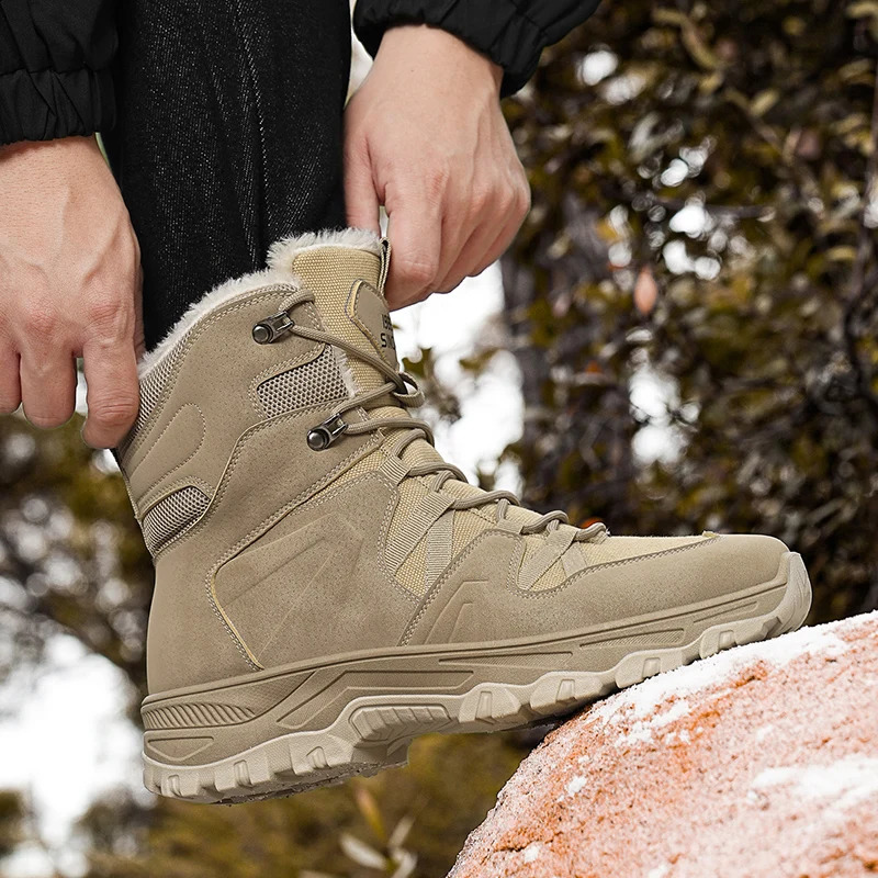 Mens Snow Boots Anti Slip Wear-resistant Combat Military Boots Outdoor Camping Hiking Hunting and Plush Hiking Mountaineering 241228