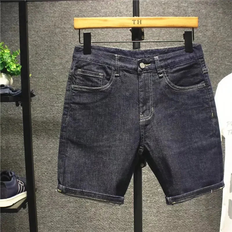 Summer 2023 Korean Letter Printed Fashion Slim Jeans Classic Cowboy Men Casual Blue Boyfriend Street Shorts 241227 - view 3