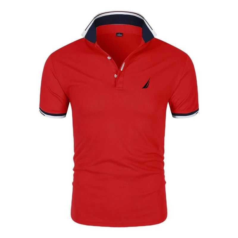 Summer mens short sleeved collar T-shirt new solid color casual shirt shirt fashionable breathable loose basic patchwork top X241228