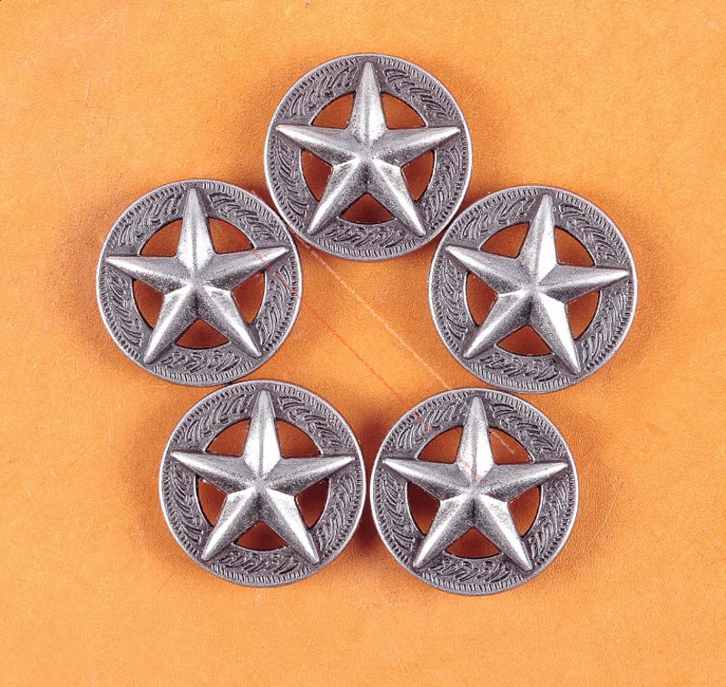 lot 10PCS WESTERN AMERICA TEXAS RAISED STAR ANTIQUE SILVER LEATHERCRAFT CONCHOS for LEATHER 241227