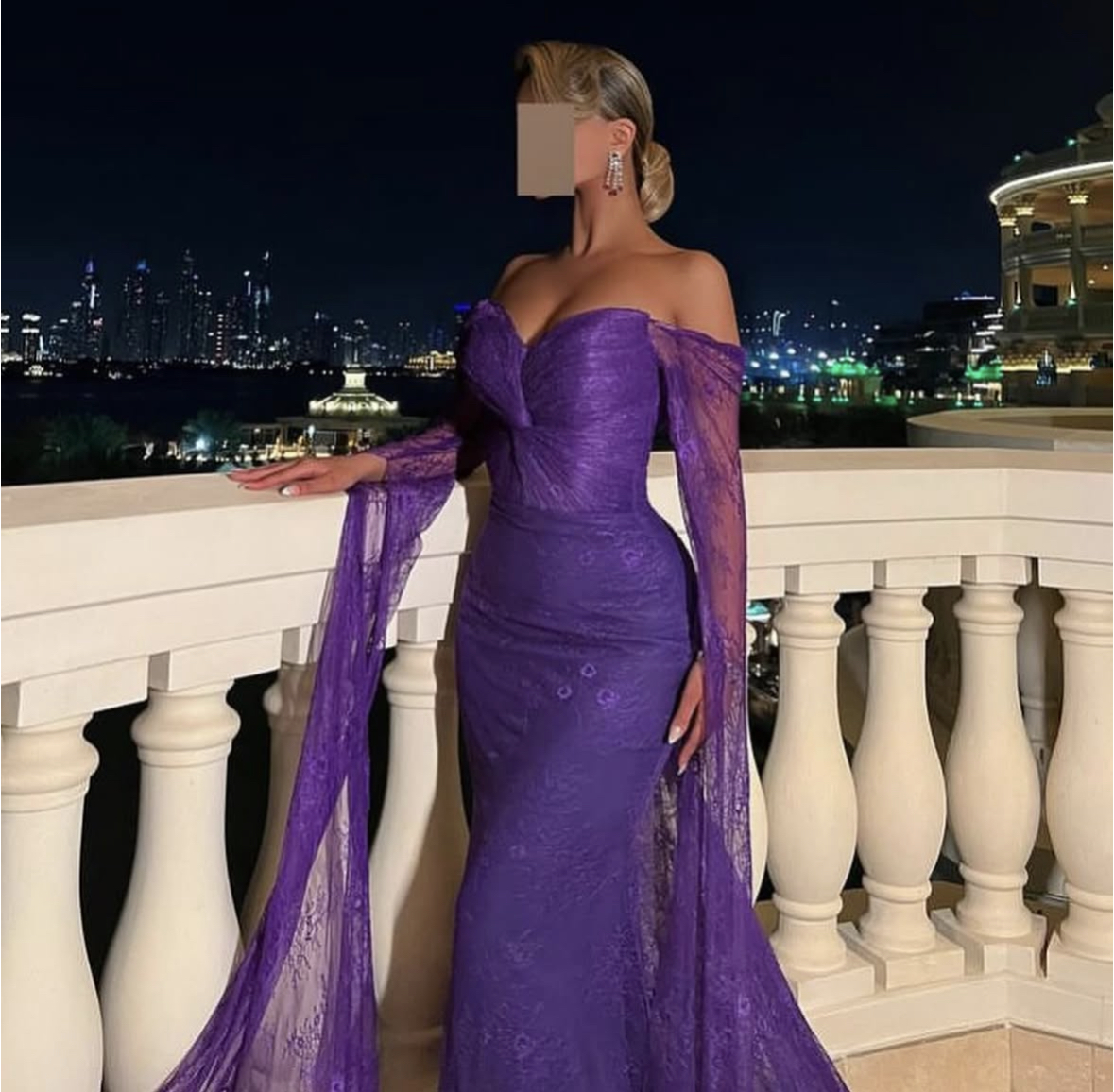 Slim Fit Lace Mermaid Evening Dresses Off Shoulder Long Sleeves Purple Prom Gown For Women Elegant Arabic Dubai Special Occasion Dress