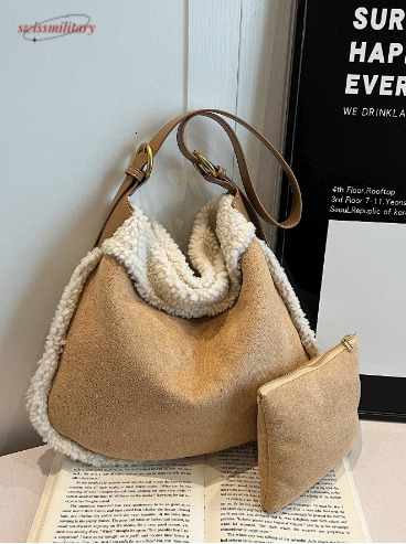 Cross border new large capacity fashionable retro fur single shoulder women's bag, high-end and versatile crossbody plush armpit bag swissmilitar