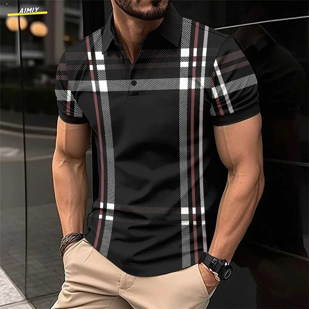 New Summer Mens Short sleeved shirt Shirt Fashion Splicing Strip Printed Mens Breathable T-shirt Party Mens Clothing Top X241228