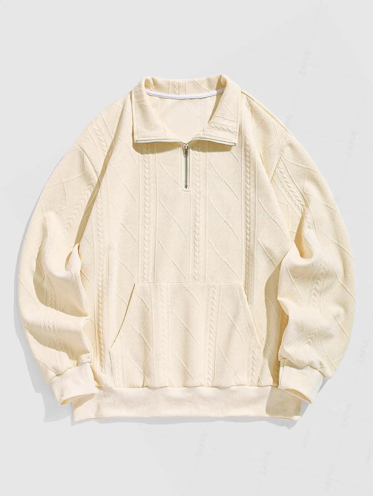 Mens Knitted Jacquard Texture Half Zipper Stand Collar Kangaroo Pocket Zipper Sweatshirt 241227