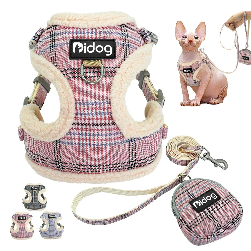 Soft Fleece Cat Harness Vest Warm Dog Puppy Chihuahua Harness Leash Set Adjustable Pets Vests Coat For Small Medium Dogs Cats 241227