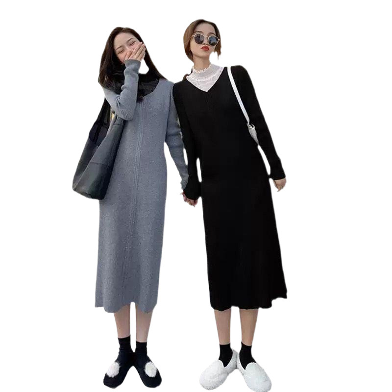 JC735 retro temperament new autumn and winter French 2024 knitted dress for women over the knee bottom v-neck