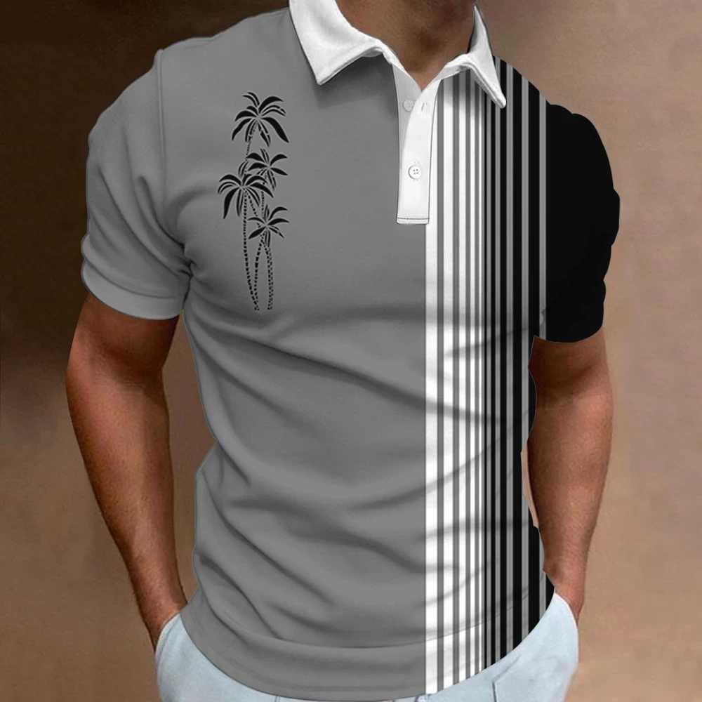 Coconut tree stripe 3D printing Hawaiian beach shirt shirt mens fashionable street clothing short sleeved mens T-shirt mens top X241228