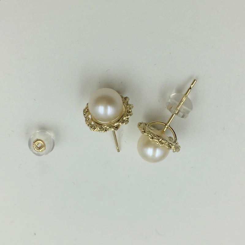 Sinya G18k AU750 Gold Stud Earrings for Women Girls Mother with Natural Pearls Diameter 6-7mm Twist High Quality 241226