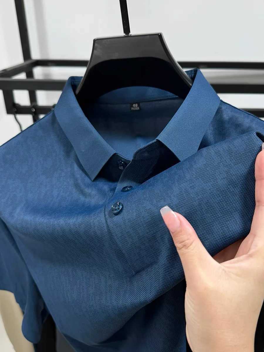 High end brand fashion ice silk printed short sleeved shirt shirt mens 2024 summer new trend lapel T-shirt comfortable cool top X241228