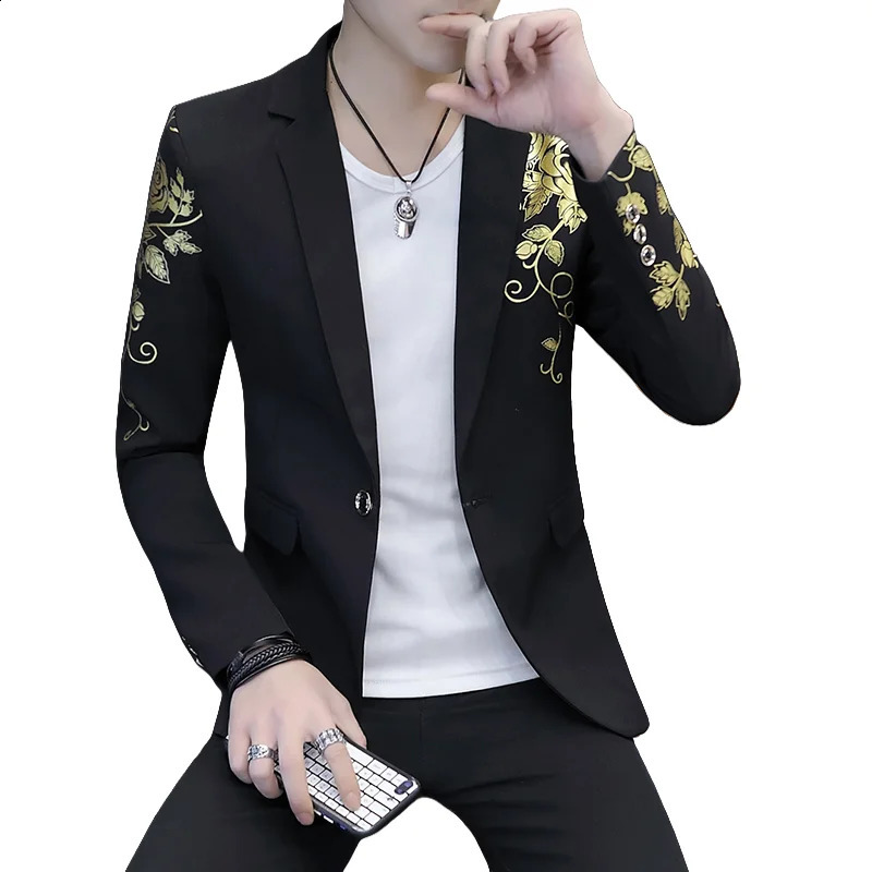 Mens Fashion Gentleman Business Outdoor Travel Printed Wedding Slim Suitable for Korean Trend Handsome Young Casual Jacket 241227