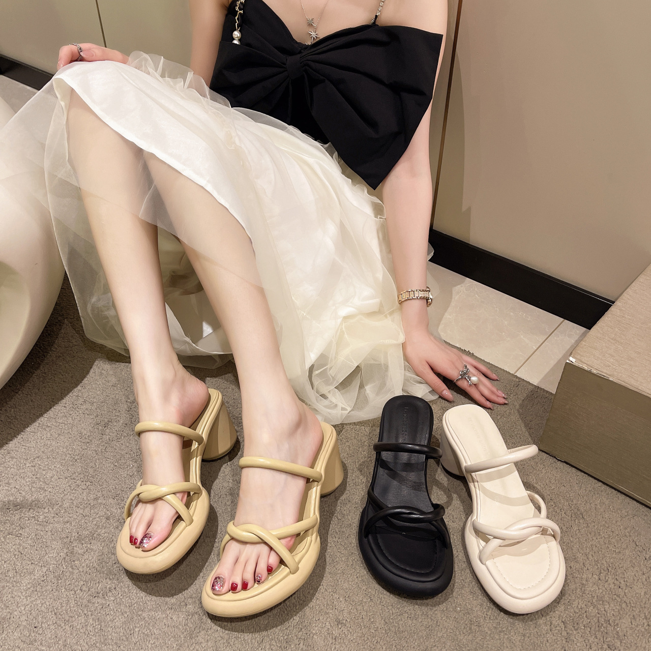 Heeled Ddmywed High Slippers For Women Wearing On The Outside Summer Version With Thick Heels Fashionable One Word Roman Chinese Brand Shoes F Ddmysat