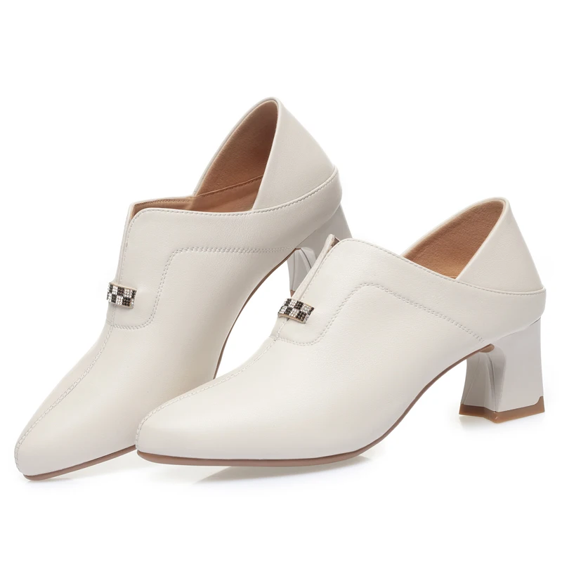 AIYUQI Women's Dress Shoes Genuine Leather Autumn Fashion Everyday Shoes Ladies Mid Heel Shiny Women's Office Shoes