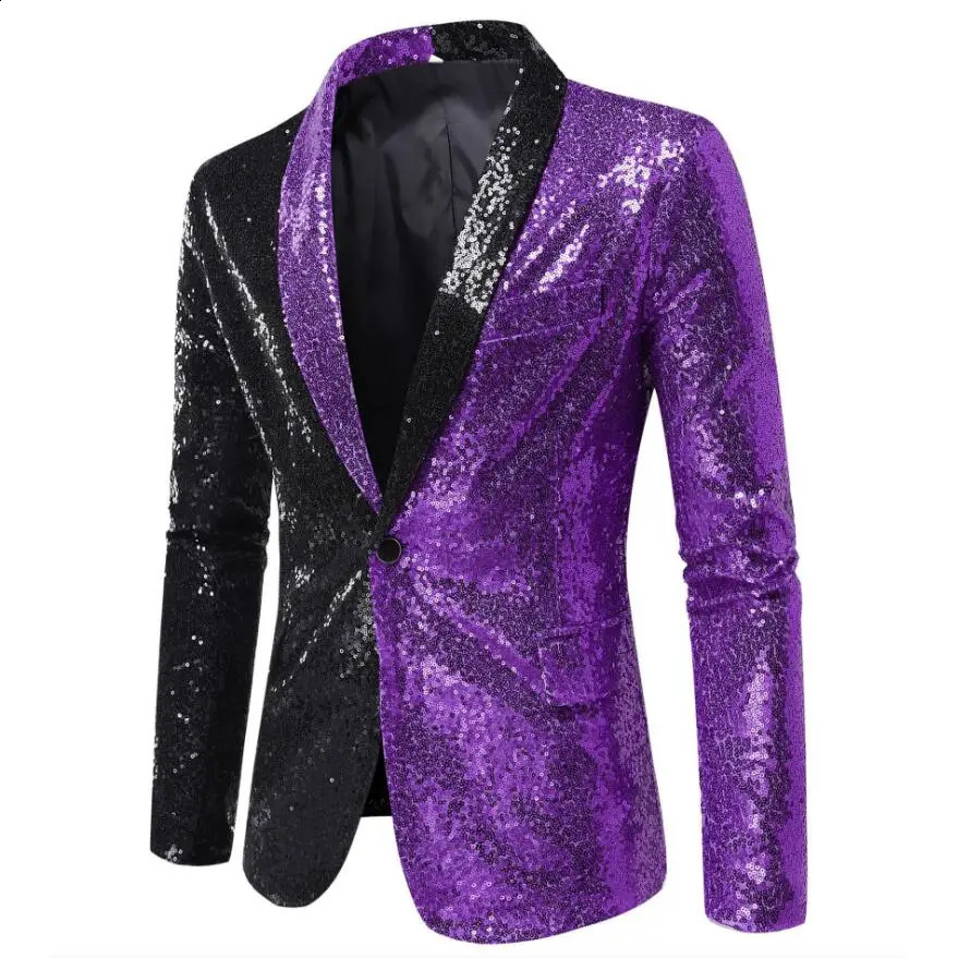 Shining gold sequin mens sports jacket slim fit patchwork mens suit nightclub party DJ stage singer dance show dress 241227