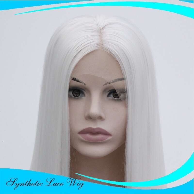 Front Lace Hand Hooked Hair, Medium Long Hair Wig, Pure White Full Head Cover, Women's High-Temperature Silk Synthetic Wig Kq2 Kq2