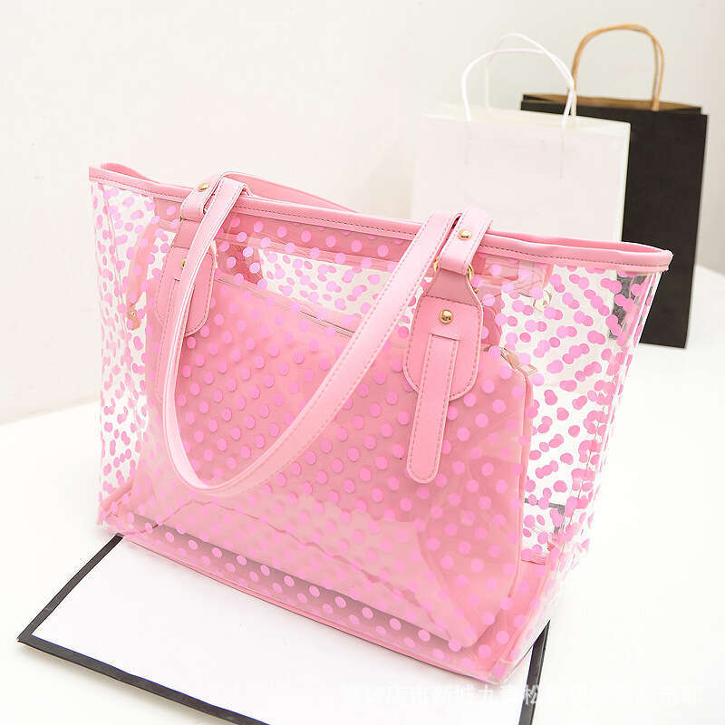Large Capacity Women's Summer New Style, Small Fresh Polka Dot Transparent Handheld Single Shoulder Jelly Bag, PVC Beach Bag
