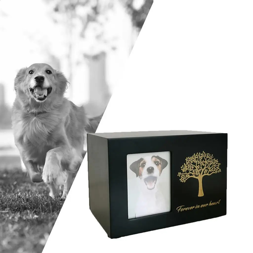 Cremation Urn for Dogs Funeral with Po Frame Wood Cat Ashes Keepsake Box 241225