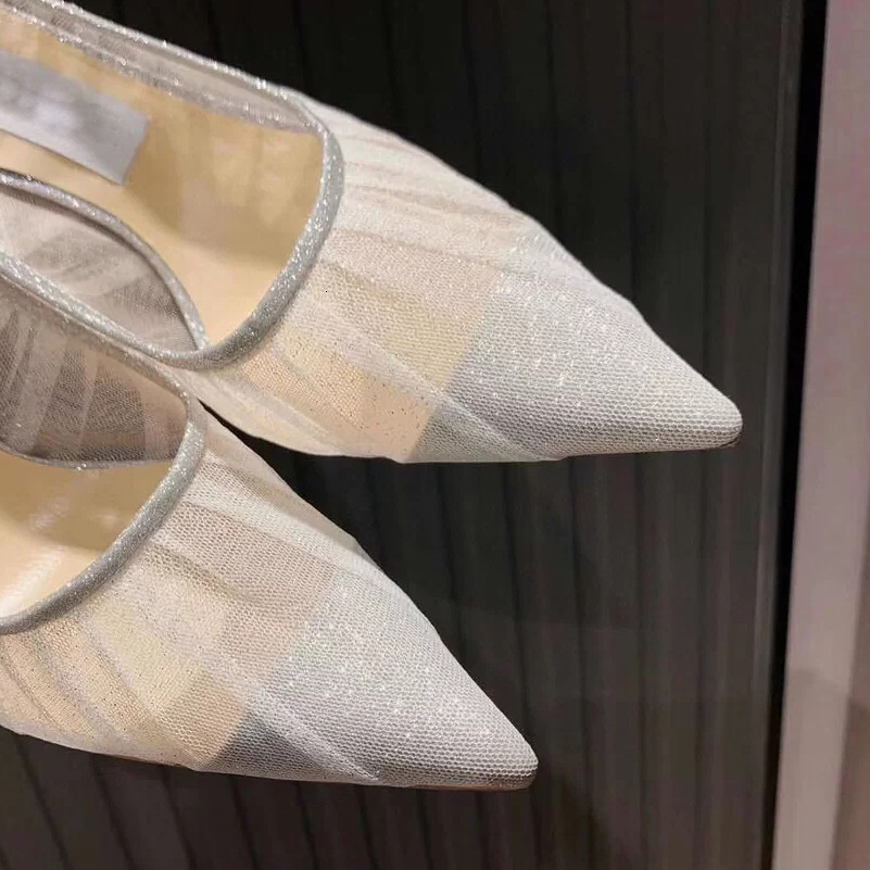 Lace Pointed Mesh Fine For Women 2023 Autumn New Sexy High Heel Shallow Wedding Shoes