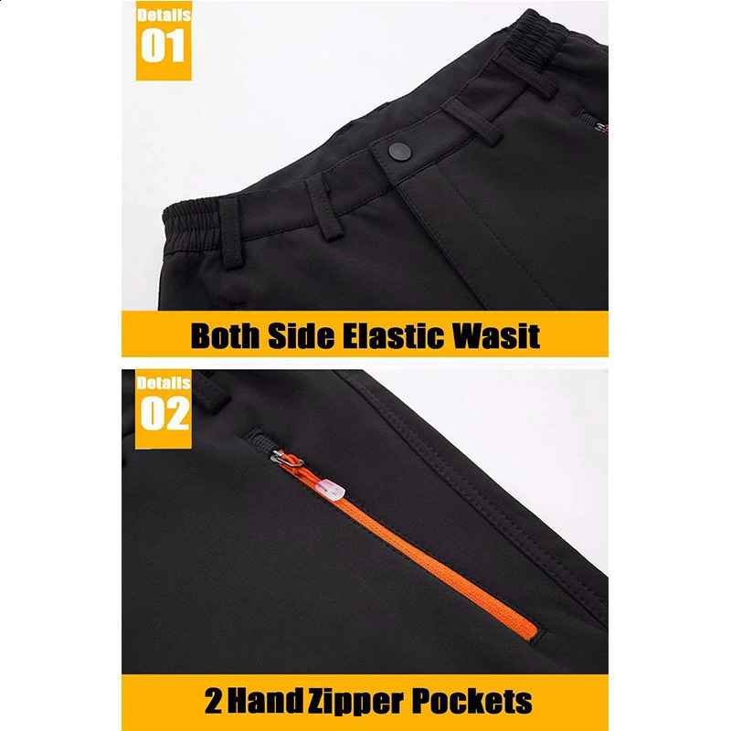 MAGCOMSEN Fleece Pants Mens Snow Ski Windproof Shell Hiking with 4 Zipper Pockets Winter Waterproof Trousers 241227