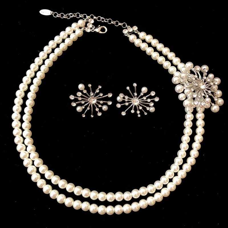 Hepburn style retro court choker double glazed pearl copper star necklace earrings set all match girl 241226