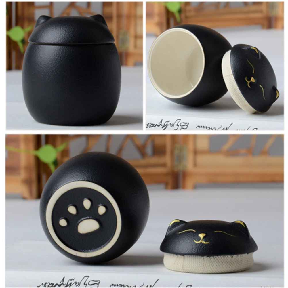 Cat Shape Pet Ceramic Canister Memorial Urn Seal Pot Keepsake Casket Porcelain Jar Pet Ashes Storage Memento Burial Holder 241225