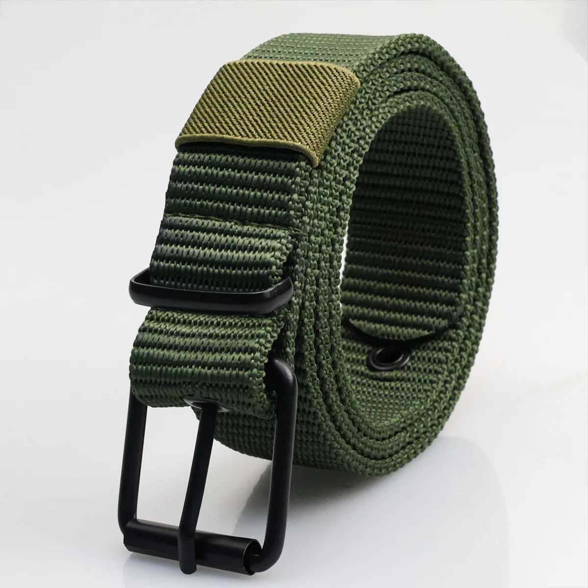 New Porous Buckle Canvas Strap Mens Fashion Edition with Student Military Training Extended Cowboy Design Strap W241228