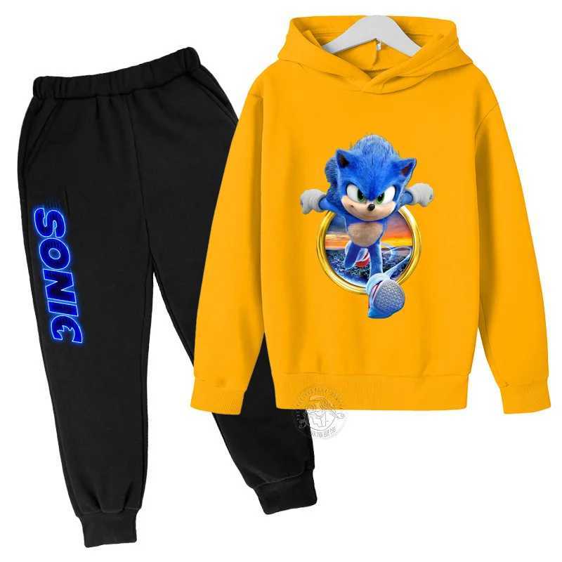 Boys Girls Clothing Casual Sonic- Hoodie Set Kids 2pcs Sets Spring Autumn Toddler Cartoon Hooded +pants Tracksuit Girls Clothes X241228