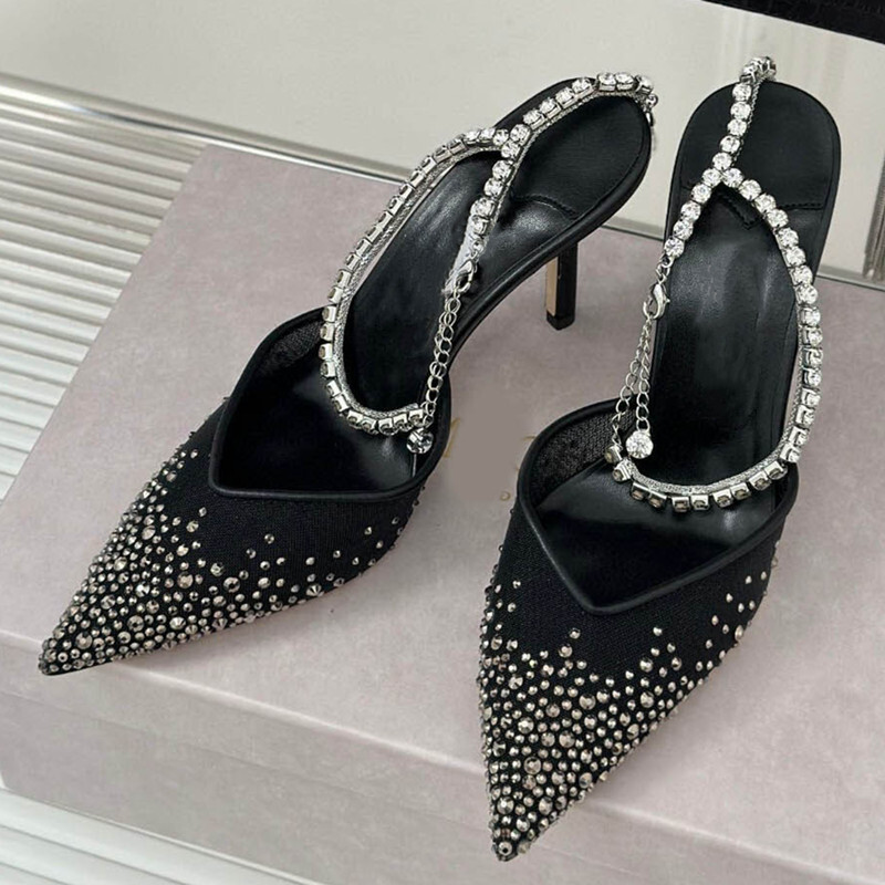 Rhies Mesh Women Pumps Sexy Ankle Strap Crystal Pendant Thin High Heels Fashion Spring Summer Wedding Prom Shoes