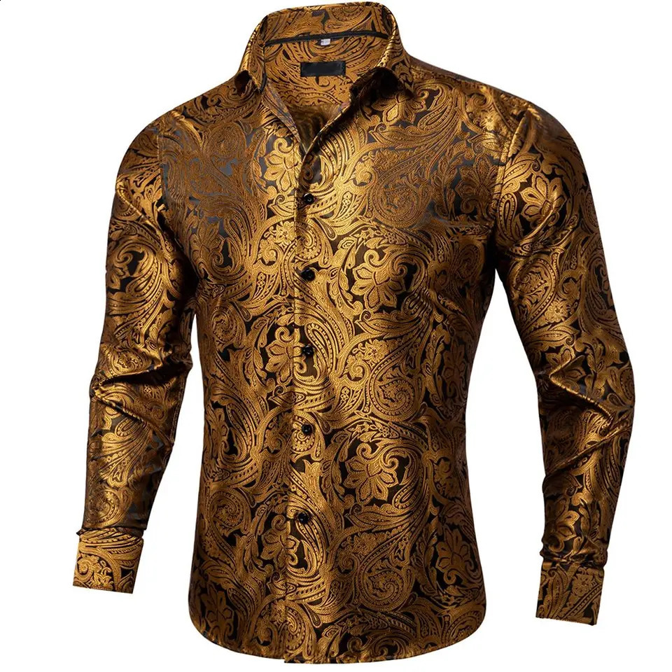 Mens Paisley Silk Long Sleeve Shirts Formal Tuxedo Wedding Party Blouse Shirt And Man Tops Fashion 241220