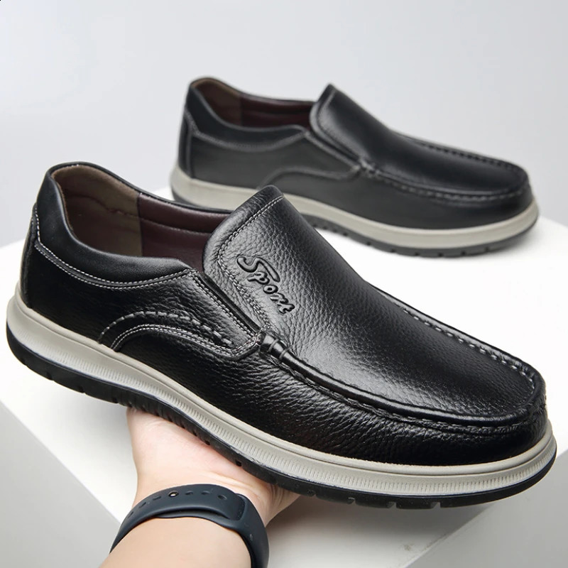 Autumn Handmade Genuine Leather Casual Shoes Winter sneaker Mens Loafers Youth Driving man Formal Elderly Footwear 241223