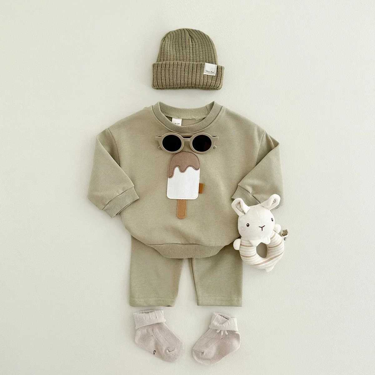 New Autumn Baby Boys Girls Clothing Set Toddler Casual Cotton Home Wear Ice 2PCS Set Long-Sleeved Pants CHIldrens Suits X241228