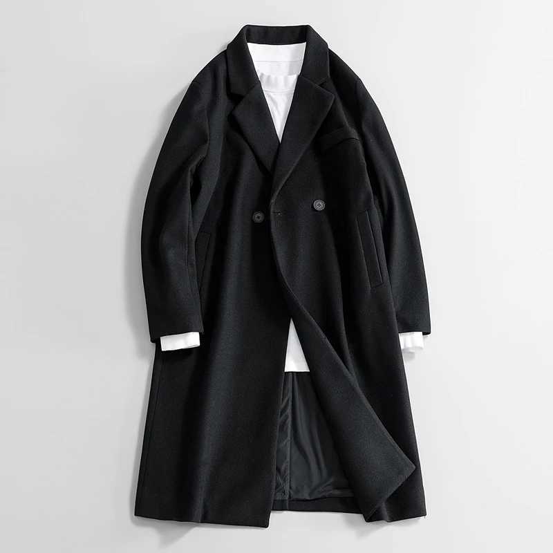 PFHQ 2024 New Wool Coat Autumn Korea UK Trench Solid Color Long Sleeve Fashion Mens Trench 2Z6023 W241228