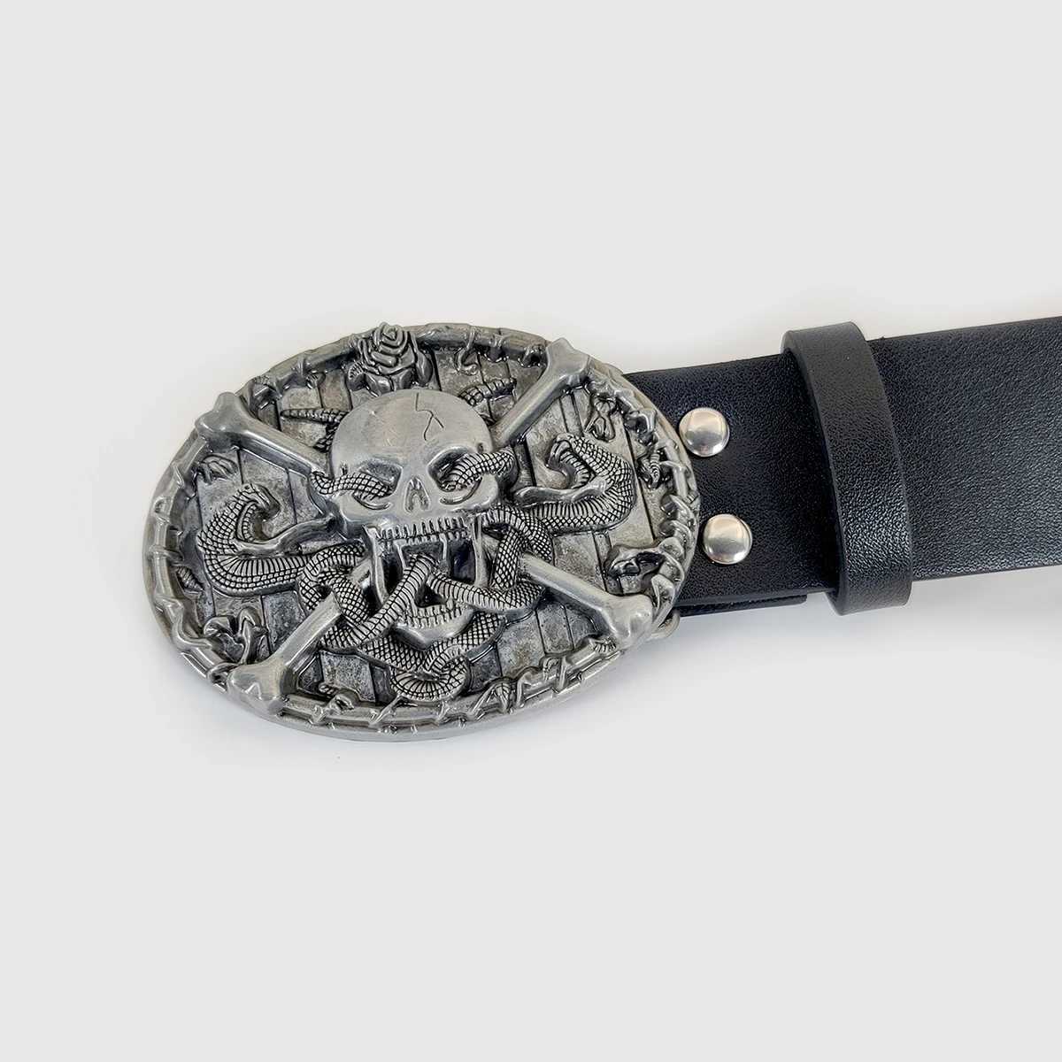 Designer Punk Womens High Quality Luxury Brand Skull Buckle Neutral Waist Black Street Mens Belt Jeans Y2K W241228