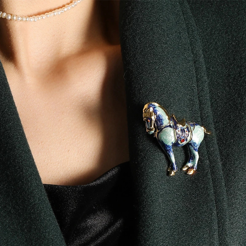 Chinese Style Enamel Horse Brooch Museum Style Animal Brooch Pin for Women Fashion Jewelry Gift 241227