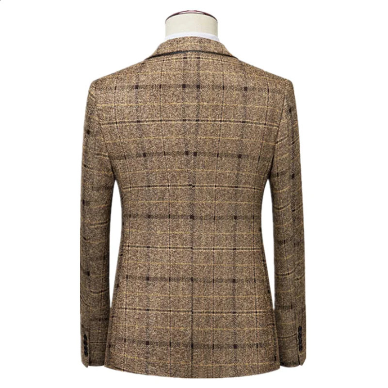 Autumn and Winter Male Cotton Long Sleeve Suit Jacket Black Blue Yellow Fashion Men Business Plaid Coat Slim Fit Dress 241227