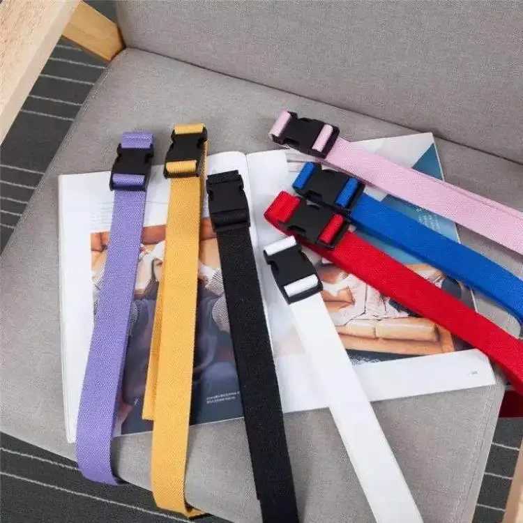 Adult adjustable full matching belt with neutral Korean canvas strap retro plastic buckle elastic solid color long waistband W241228