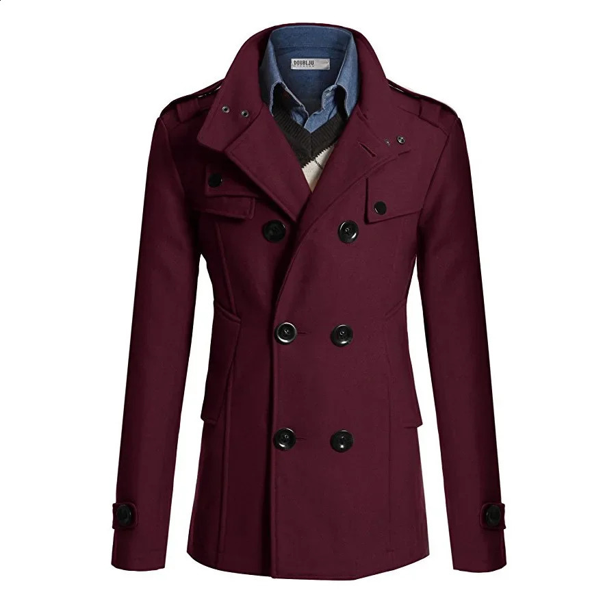 AutumnWinter Large Korean Fit Double Breasted Flap Collar Shoulderband Mid Length Mens Woolen Windbreaker Coat 241220