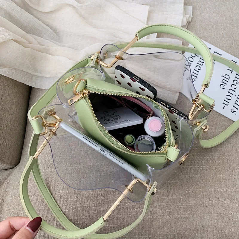 Fashion Transparent Women Shoulder Bag Jelly Candy Summer Beach Handbag for female Messenger Bags Bolsa bucket bag 241223