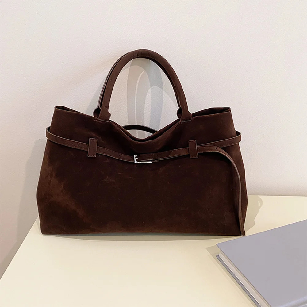 Women Faux Suede Top Handle Bag Large Capacity Tote Bag Solid Shoulder Bag Buckle Decorative for Women Bolsas Femininas 241228