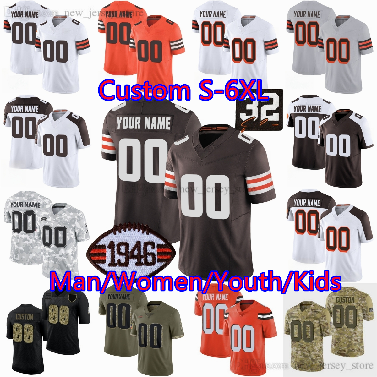 Custom DIY Football 24 Nick Chubb Jersey S-6XL 95 Myles Garrett Owusu-Koramoah Jarvis Landry Leroy Kelly Martin Emerson Lou Groza Ronnie Hickman Thompson-Robinson