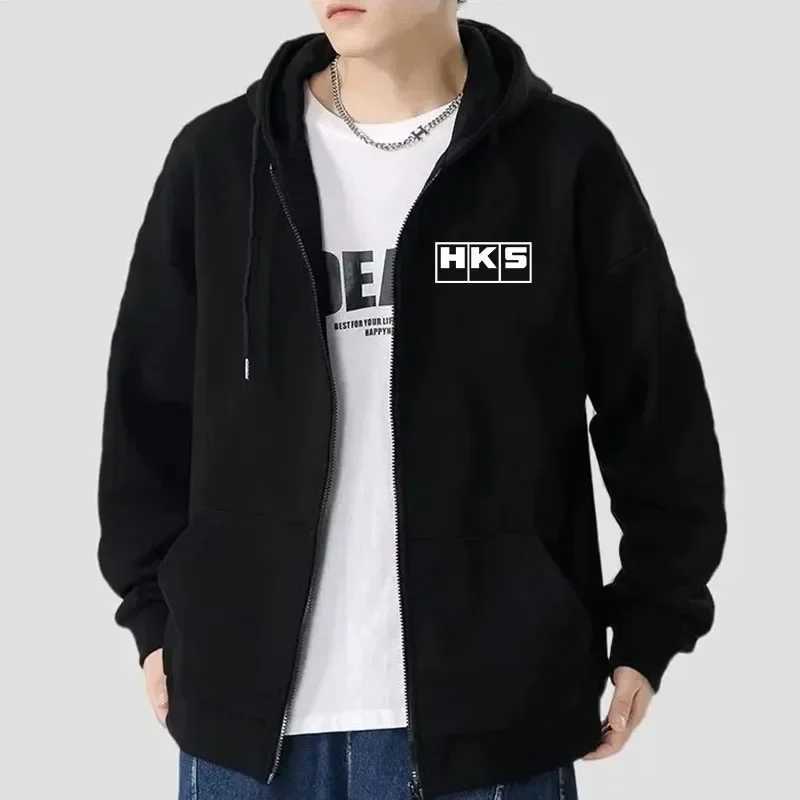 Japanese JDM modified car HKS ENDLESS mens cardigan printed zipper pull rod solid color loose Harajuku hip-hop top X241228