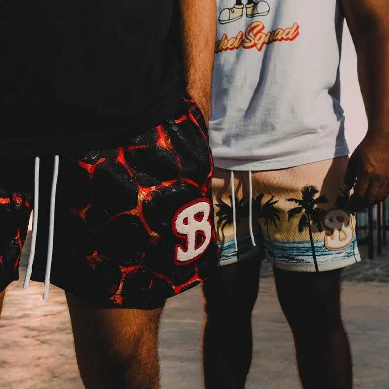 American BKTSQD trendy mesh retro shorts for mens casual quick drying sports running and fitness basketball quarterback XJ250228