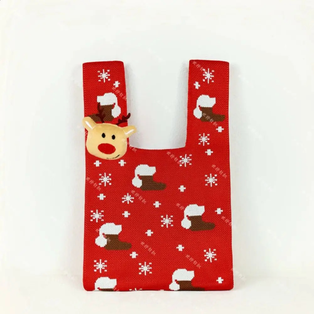 Casual Christmas Gift Christmas Knitted Handbag Santa Claus Xmas Tree Knot Wrist Bag Purse Weave Tote Bag Year 241227