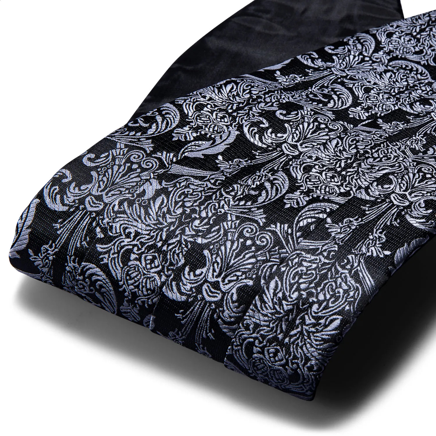 Black Paisley Men Cummerbund Silk Floral Bow Tie Set Pocket Square Cufflink Formal Tuxedo Suit Accessories Barry. Wang B-100 241227
