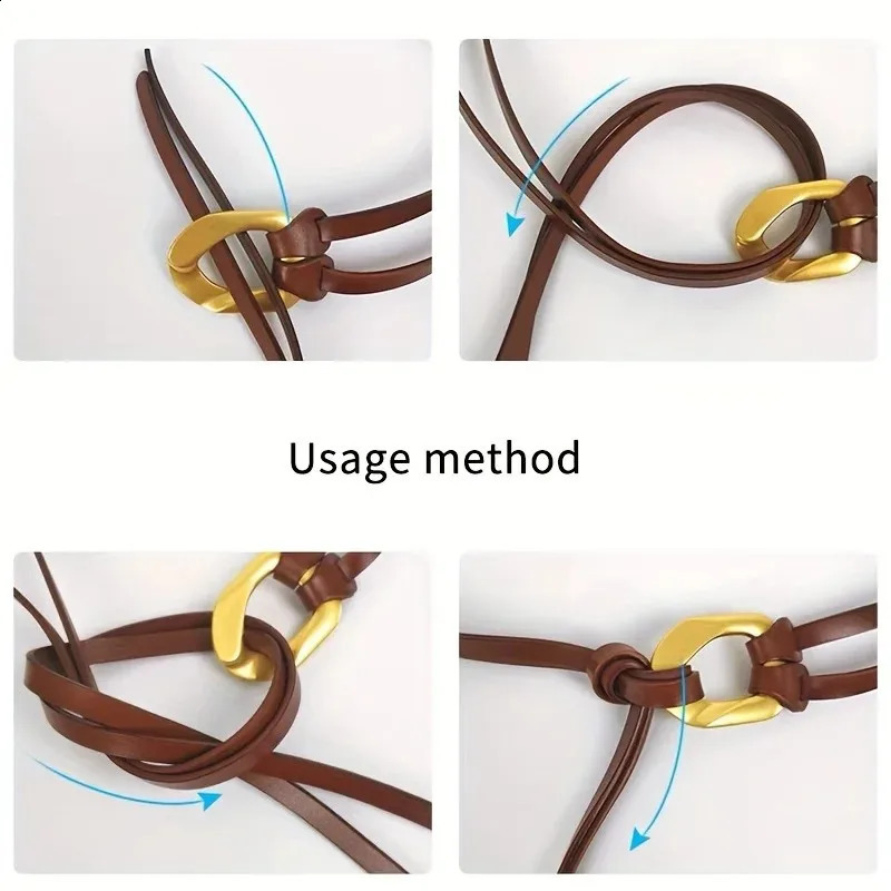 Knot Female Waist Chain Thin Belt Vintage Double Layer Leather Belts Golden Buckle for Women - Stylish Waistband for Dress 241227