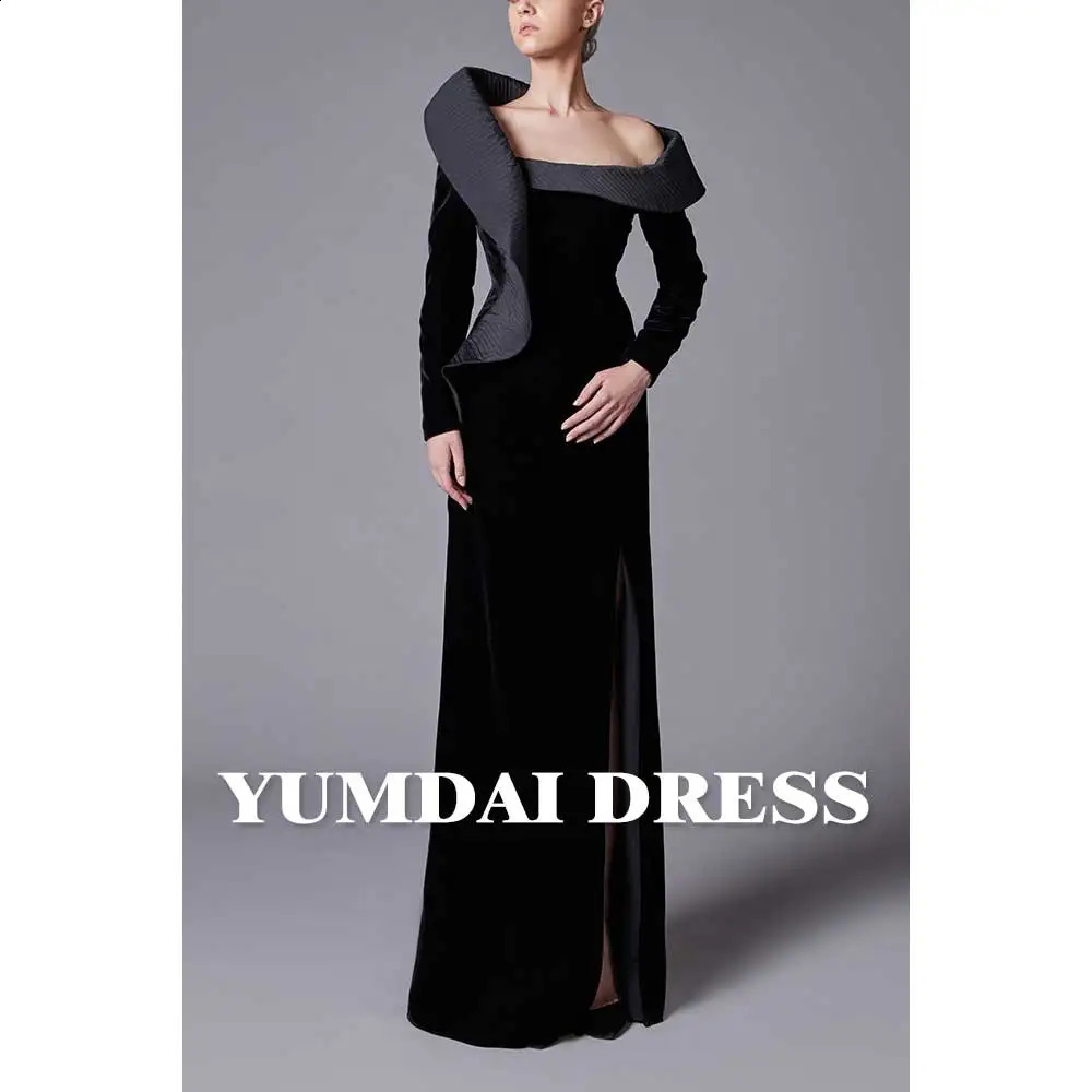 YUMDAI Black Velvet Mermaid Dubai Special Occasion Evening Gown with Stand Collar Prom Formal Womens Wedding Party Dress 241220