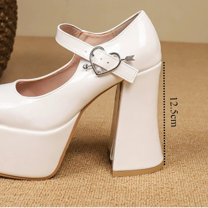 Women's PU Leather Platform Chunky Heeled Pumps Solid Color Ankle Strap Sandals Sexy Party Dress Shoes Heels