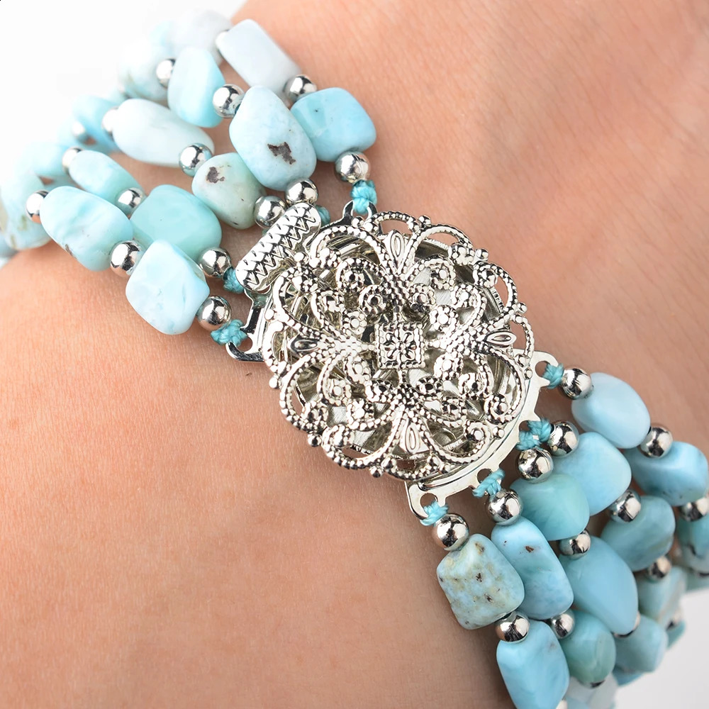 8 5 Strands Natural Square Blue Larimar Bracelet 241227