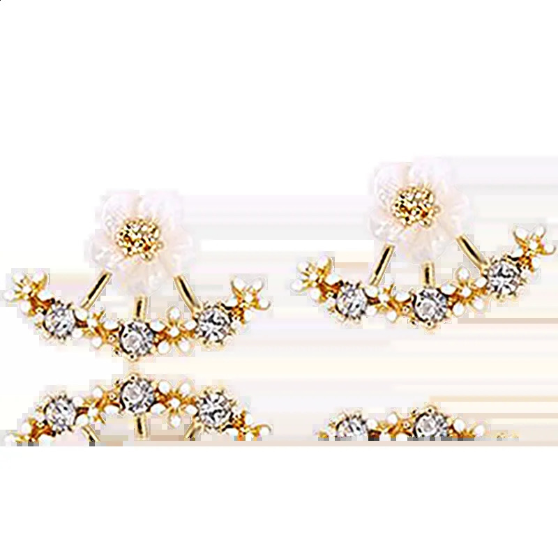 Elegant Korean Style Crystal Shell Flower Earrings 925 Silver Needle Drop Earrings Simple Womens Pure Silver Studs 241226
