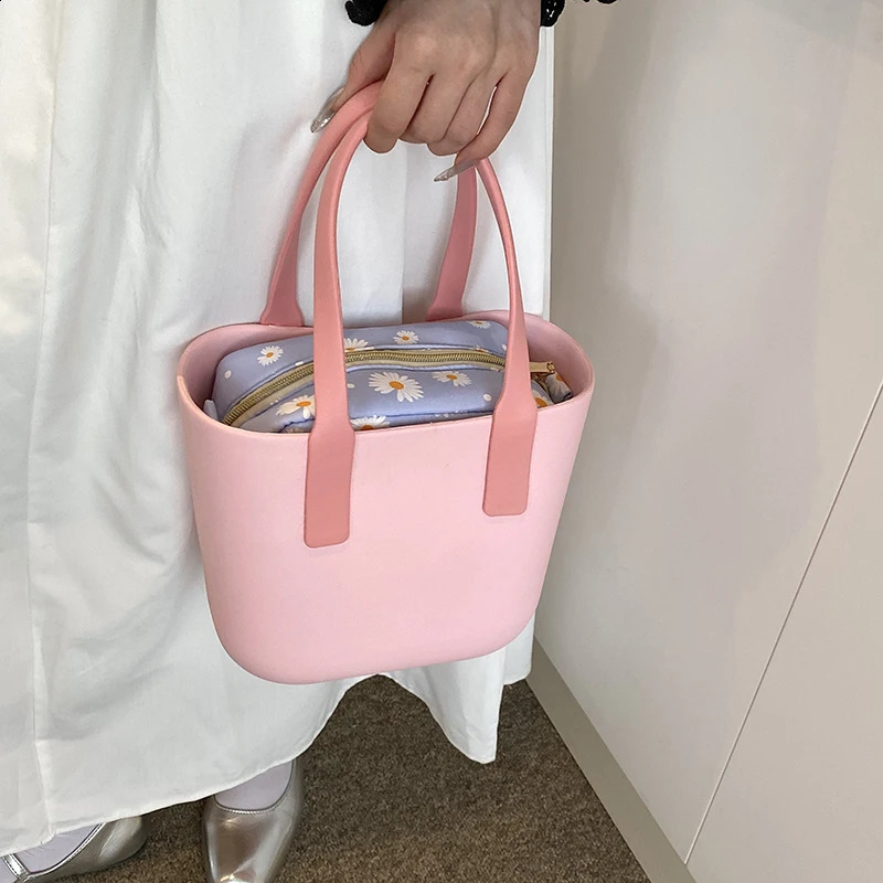 Women Portable Basket Bag Contrast Color Picnic Storage Bag Fashion Top Handle Bag Female Handbag with Liner Purse 241228